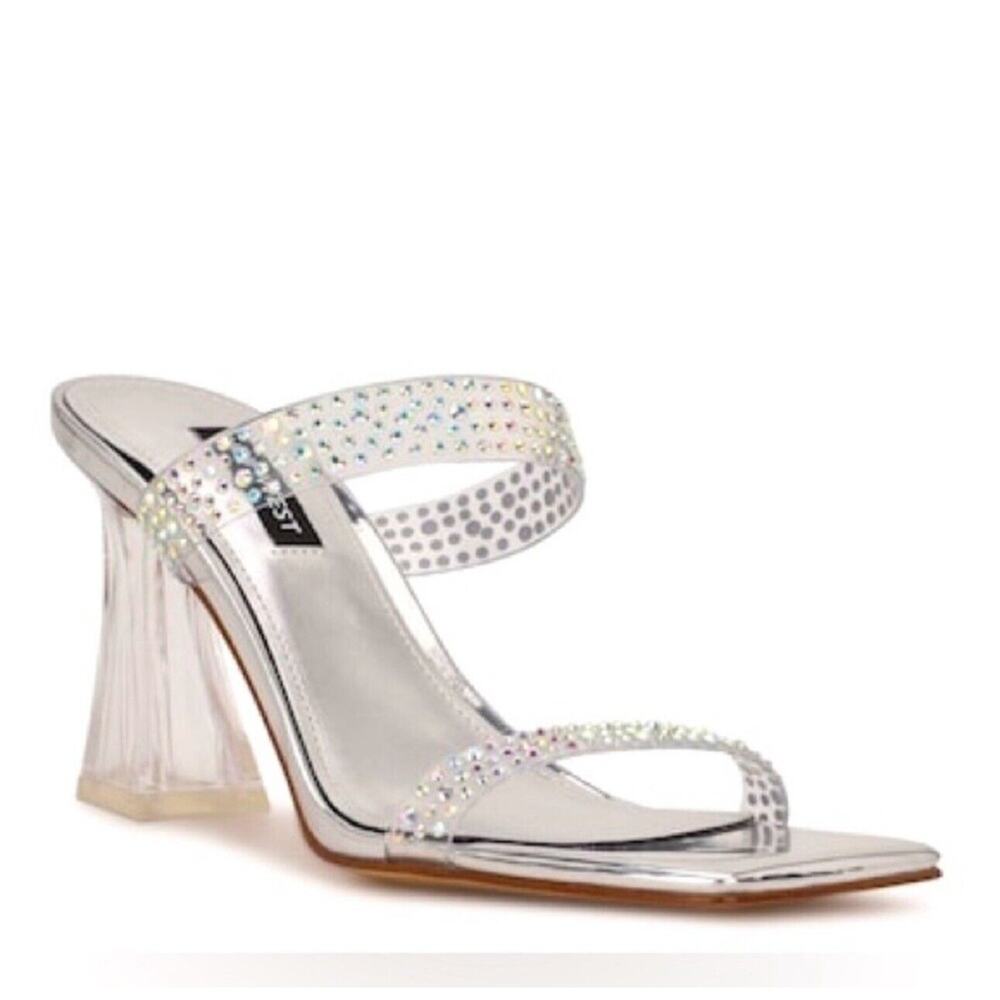Nine West Darla Dress Sandals Women Sparkle Formal Heels Shoes Size 8M GUC